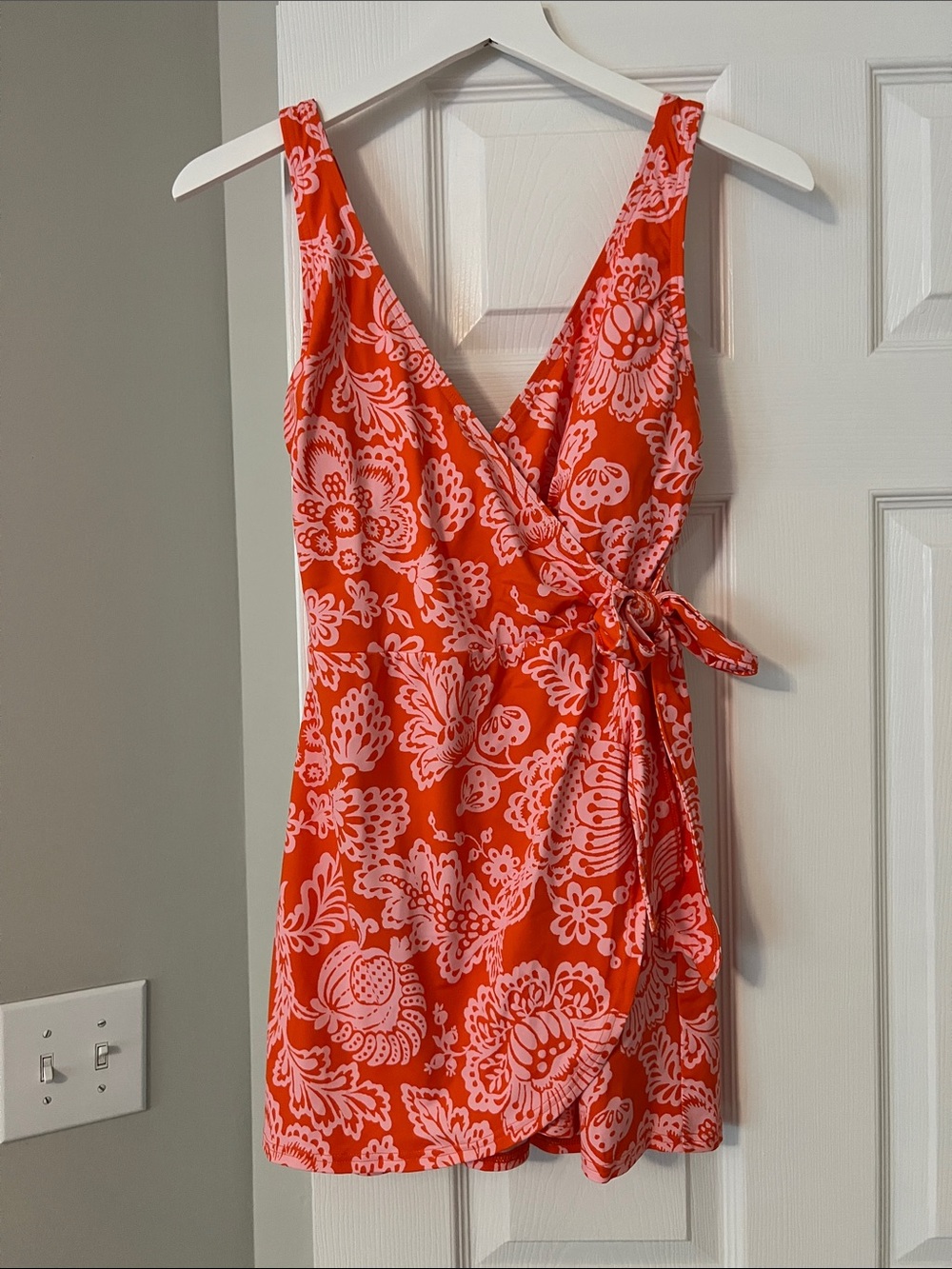 Lands' End Orange and Pink Floral One-Piece Swimsuit